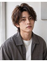 MEN's Baguz MEN'Sカット/ MEN'Sパーマ/ MEN'Sカラー 韓国風センターパート波巻きニュアンスメンズレイヤー