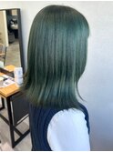 ブリーチカラーハイトーングリーン*艶感アースカラーセミロング