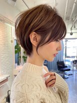 ピンクページュインナーグレージュマチルダボブ前髪