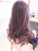 ピンクアッシュカラーロングデザインカラー無造作カール