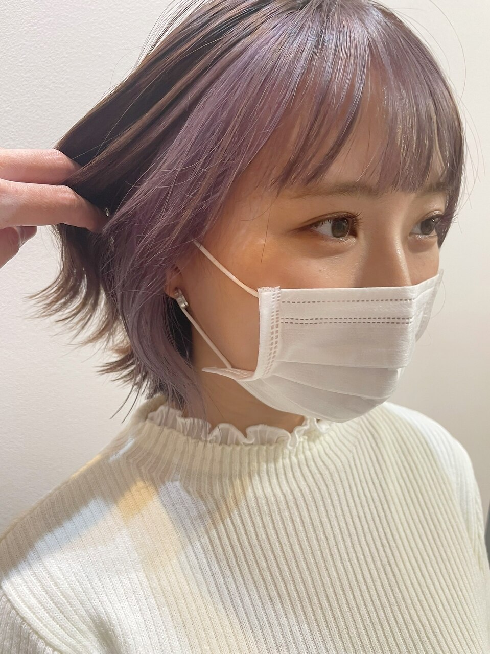 フェイスフレーミング/ラベンダー/ショートボブ/インナーカラー