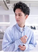 アッシュブラックマッシュパーマ刈り上げツーブロック