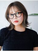 インナーカラー外ハネボブパーマくびれボブくびれミディアムボブ