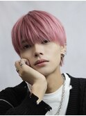メンズヘアナチュラルラウンドマッシュシースルーピンクベージュ
