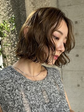 メゾンアクア 表参道(Maison ACQUA) アプリコットオレンジミディアムパーマデジタルパーマボブパーマ