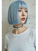 水色　ボブ　切りっぱなしボブ