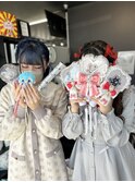 編み込みカチューシャツインテールでリボンアレンジ