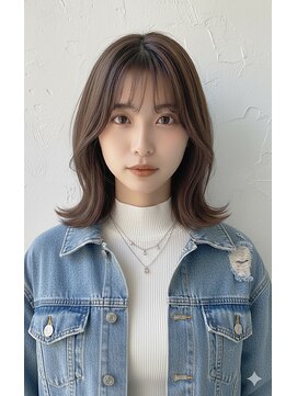 くびれ外ハネミディ/透明感ベージュ/イメチェン/似合わせカット