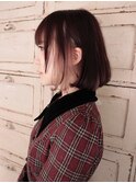 前下がりボブ　インナーカラー　ラベージュ　ダブルカラー