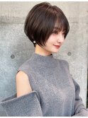 丸みナチュラルショート×オリーブベージュ