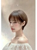 イメチェンホワイトブロンド外ハネボブ美髪ワイドバング