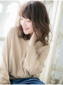 斜めバングゆるふわエアリーミディアムa小山20代30代40代
