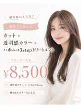 顧客様にはこちらも人気♪【何度でも使える】カット+透明感カラー+ハホニコ3stepトリートメント￥8,500