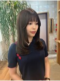 レイヤーカット/髪質改善トリートメント/暗めオリーブグレージュ