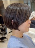 表参道白髪ぼかしハイライトミディアムボブアッシュグレー50代