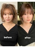 ナチュラル小顔前髪あり後れ毛サイドバング結べるボブくびれヘア