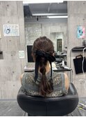 お呼ばれアレンジ ヘアセット 編みおろし