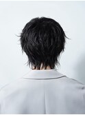 フェザーパーマ/ブルーブラック/刈り上げセンターパート[新宿]