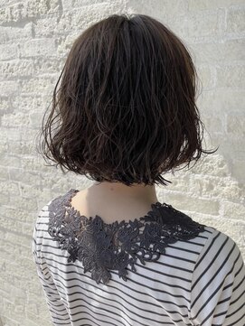 トップヘアーラウンジ 知立(TOP HAIR Lounge) クシュッとウェーブのボブパーマ/前髪パーマ/アッシュブラック