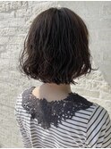 クシュッとウェーブのボブパーマ/前髪パーマ/アッシュブラック
