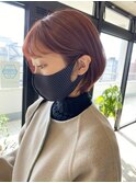 マッシュショート ピンクベージュ シースルーバング 前髪