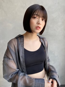 アッシュ 中目黒店(Ash) シースルーバングの切りっぱなしボブ
