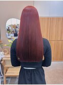 レッドカラー　レイヤーカット　姫カット