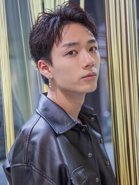 シティ(CITY) フェザーパーマブルーブラックショートセンターパートガイルヘア