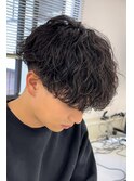 原宿波巻きパーマメンズマッシュウルフカットツイストパーマ