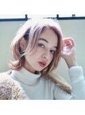 前髪なしミディアム×春っぽピンクベージュ【池袋】