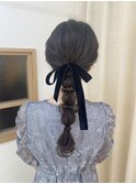 編み下ろし　玉ねぎヘア　参列　お呼ばれ