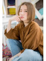 ミック ヘアアンドメイク アップ 駒込店(miq Hair&Make up)&nbsp;センターパート＆外国人風透明感ゴールドベージュc1