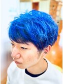【オーシャンブルー】ツーブロマッシュ×ブリーチONカラー