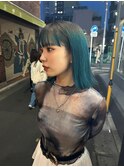 切りっぱなしボブ/グラデーションカラー/マーメイドグリーン