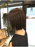 やわらかミディアムワンカールパーマカーキグレージュ前髪錦糸町