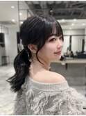 韓国ヘア 顔まわりカット 後れ毛小顔ヘア シースルーバング