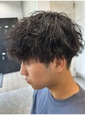 栃木メンズパーマメンズカットセンターパートメンズマッシュ緩め