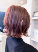 福山市美容室Caary人気 韓国風外ハネボブチェリーレッドミディ