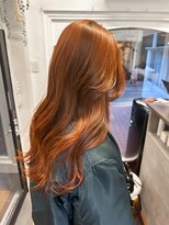 ラレイ ハラジュク(Lalei harajuku)&nbsp;【白石】ブリーチなしオレンジブラウン暖色艶レイヤーロング