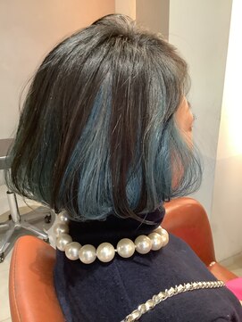 リベア トウキョウ 東大島店(Rever Tokyo) ボブ/ハイライト/ブルー/内巻き[東大島/東大島駅]