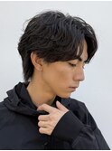 原宿フェザーパーマニュアンスパーマメンズカットセンターパート