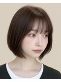 ナチュラル可愛い丸みボブ×透けバング