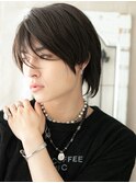 斜めバングポイント！無造作セクシー黒髪ボブウルフe仙台