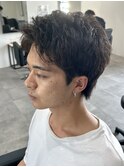 スパイキーショート刈り上げなしパーマニュアンスパーマショート
