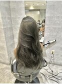 20代30代レイヤーカット　ブリーチ無しオリーブグレー　韓国ヘア