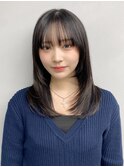 小顔 前髪 レイヤーカット ダークブルー ワンホンレイヤー "