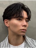 センターパート×フェザーパーマ