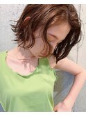 ボブ 耳かけ 毛先パーマ イメチェン フォギーベージュ