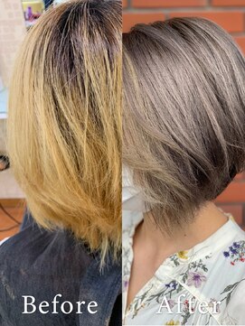 アークスヘアー 大人可愛い透明感ベージュハイライト前下がりナチュラルショート