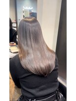 アム 表参道(am) 小顔薄めバンググレージュレイヤーロング前髪パーマ黒髪